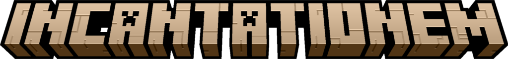 Uma logo estilizada como a do Minecraft que diz &quot;Incantationem&quot;